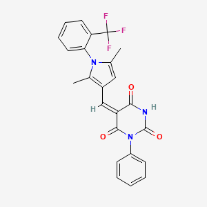 molecular formula C24H18F3N3O3 B3701310 (5E)-5-({2,5-dimethyl-1-[2-(trifluoromethyl)phenyl]-1H-pyrrol-3-yl}methylidene)-1-phenylpyrimidine-2,4,6(1H,3H,5H)-trione 