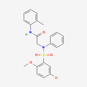 molecular formula C22H21BrN2O4S B3701317 2-(N-(5-bromo-2-methoxyphenyl)sulfonylanilino)-N-(2-methylphenyl)acetamide 