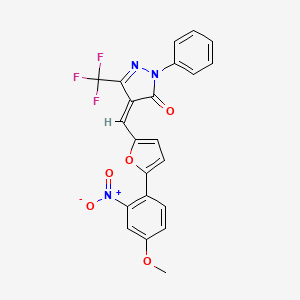 molecular formula C22H14F3N3O5 B3701346 (4Z)-4-[[5-(4-methoxy-2-nitrophenyl)furan-2-yl]methylidene]-2-phenyl-5-(trifluoromethyl)pyrazol-3-one 