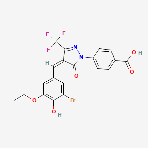 molecular formula C20H14BrF3N2O5 B3701367 4-[4-(3-bromo-5-ethoxy-4-hydroxybenzylidene)-5-oxo-3-(trifluoromethyl)-4,5-dihydro-1H-pyrazol-1-yl]benzoic acid 