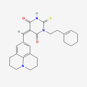 molecular formula C25H29N3O2S B3701390 1-[2-(1-cyclohexen-1-yl)ethyl]-5-(2,3,6,7-tetrahydro-1H,5H-pyrido[3,2,1-ij]quinolin-9-ylmethylene)-2-thioxodihydro-4,6(1H,5H)-pyrimidinedione 