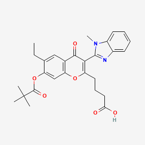 molecular formula C28H30N2O6 B3701403 4-[7-[(2,2-dimethylpropanoyl)oxy]-6-ethyl-3-(1-methyl-1H-benzimidazol-2-yl)-4-oxo-4H-chromen-2-yl]butanoic acid 