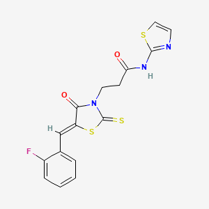 molecular formula C16H12FN3O2S3 B3701481 3-[5-(2-fluorobenzylidene)-4-oxo-2-thioxo-1,3-thiazolidin-3-yl]-N-1,3-thiazol-2-ylpropanamide 