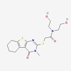 molecular formula C17H23N3O4S2 B3701545 N,N-bis(2-hydroxyethyl)-2-[(3-methyl-4-oxo-3,4,5,6,7,8-hexahydro[1]benzothieno[2,3-d]pyrimidin-2-yl)sulfanyl]acetamide 