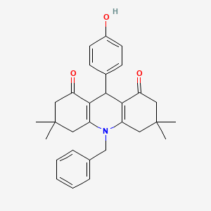 molecular formula C30H33NO3 B3701633 10-Benzyl-9-(4-hydroxyphenyl)-3,3,6,6-tetramethyl-1,2,3,4,5,6,7,8,9,10-decahydroacridine-1,8-dione 