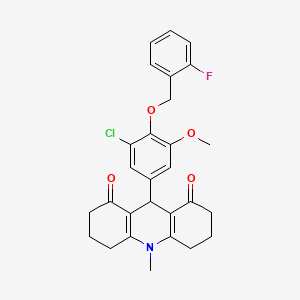 molecular formula C28H27ClFNO4 B3701679 9-{3-chloro-4-[(2-fluorobenzyl)oxy]-5-methoxyphenyl}-10-methyl-3,4,6,7,9,10-hexahydro-1,8(2H,5H)-acridinedione 