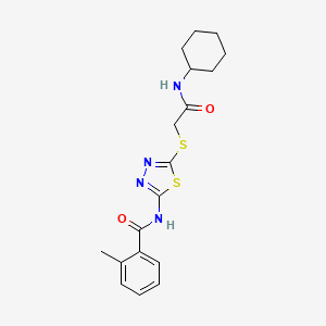 molecular formula C18H22N4O2S2 B3701700 N-(5-{[2-(cyclohexylamino)-2-oxoethyl]thio}-1,3,4-thiadiazol-2-yl)-2-methylbenzamide 