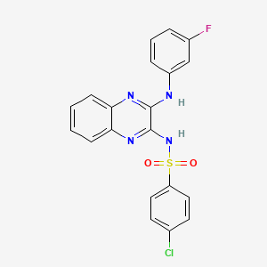 molecular formula C20H14ClFN4O2S B3701737 4-chloro-N-{3-[(3-fluorophenyl)amino]-2-quinoxalinyl}benzenesulfonamide 