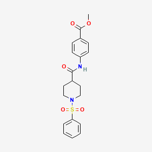 molecular formula C20H22N2O5S B3701754 methyl 4-({[1-(phenylsulfonyl)-4-piperidinyl]carbonyl}amino)benzoate 