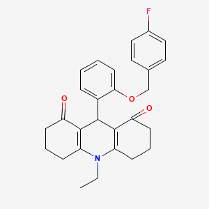 molecular formula C28H28FNO3 B3701784 10-ethyl-9-[2-[(4-fluorophenyl)methoxy]phenyl]-3,4,5,6,7,9-hexahydro-2H-acridine-1,8-dione 