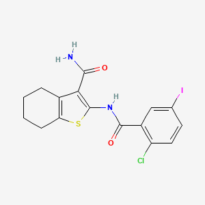 molecular formula C16H14ClIN2O2S B3701814 2-{[(2-Chloro-5-iodophenyl)carbonyl]amino}-4,5,6,7-tetrahydro-1-benzothiophene-3-carboxamide 