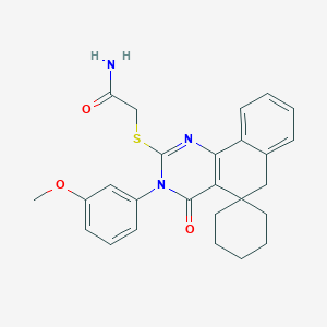 molecular formula C26H27N3O3S B3702018 2-[3-(3-methoxyphenyl)-4-oxospiro[6H-benzo[h]quinazoline-5,1'-cyclohexane]-2-yl]sulfanylacetamide 