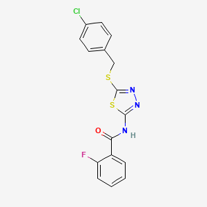 molecular formula C16H11ClFN3OS2 B3702172 N-{5-[(4-chlorobenzyl)thio]-1,3,4-thiadiazol-2-yl}-2-fluorobenzamide 