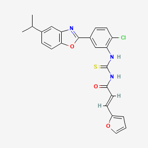 (2E)-N-({2-chloro-5-[5-(propan-2-yl)-1,3-benzoxazol-2-yl]phenyl}carbamothioyl)-3-(furan-2-yl)prop-2-enamide