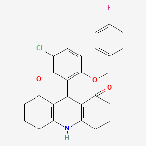 molecular formula C26H23ClFNO3 B3702371 9-[5-Chloro-2-[(4-fluorophenyl)methoxy]phenyl]-2,3,4,5,6,7,9,10-octahydroacridine-1,8-dione 