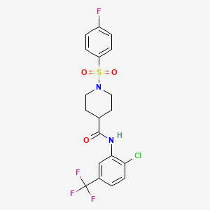 molecular formula C19H17ClF4N2O3S B3702384 N-[2-chloro-5-(trifluoromethyl)phenyl]-1-[(4-fluorophenyl)sulfonyl]piperidine-4-carboxamide 