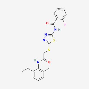 N-[5-[2-(2-ethyl-6-methylanilino)-2-oxoethyl]sulfanyl-1,3,4-thiadiazol-2-yl]-2-fluorobenzamide