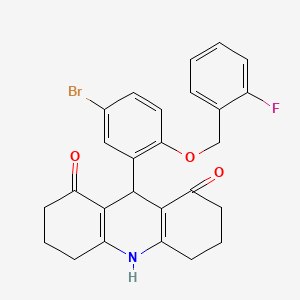 molecular formula C26H23BrFNO3 B3702544 9-[5-Bromo-2-[(2-fluorophenyl)methoxy]phenyl]-2,3,4,5,6,7,9,10-octahydroacridine-1,8-dione 