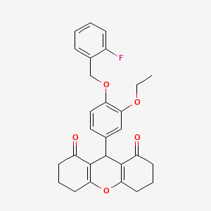 molecular formula C28H27FO5 B3702617 9-{3-ethoxy-4-[(2-fluorobenzyl)oxy]phenyl}-3,4,5,6,7,9-hexahydro-1H-xanthene-1,8(2H)-dione 