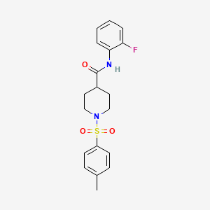 molecular formula C19H21FN2O3S B3702677 N-(2-Fluorophenyl)-1-(4-methylbenzenesulfonyl)piperidine-4-carboxamide 