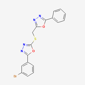 molecular formula C17H11BrN4O2S B3702783 2-(3-bromophenyl)-5-[(5-phenyl-1,3,4-oxadiazol-2-yl)methylsulfanyl]-1,3,4-oxadiazole 