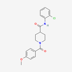 molecular formula C20H21ClN2O3 B3702825 N-(2-chlorophenyl)-1-(4-methoxybenzoyl)piperidine-4-carboxamide 