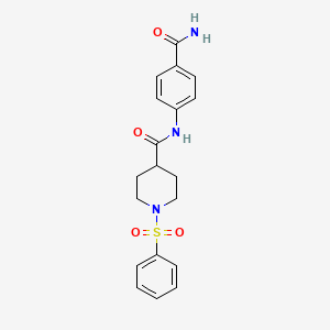 molecular formula C19H21N3O4S B3702902 N-[4-(aminocarbonyl)phenyl]-1-(phenylsulfonyl)-4-piperidinecarboxamide 