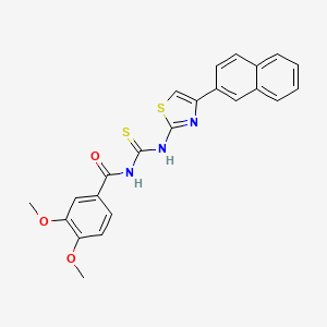 molecular formula C23H19N3O3S2 B3702949 3,4-dimethoxy-N-{[4-(naphthalen-2-yl)-1,3-thiazol-2-yl]carbamothioyl}benzamide 