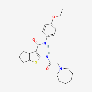 molecular formula C24H31N3O3S B3703093 2-[[2-(azepan-1-yl)acetyl]amino]-N-(4-ethoxyphenyl)-5,6-dihydro-4H-cyclopenta[b]thiophene-3-carboxamide 