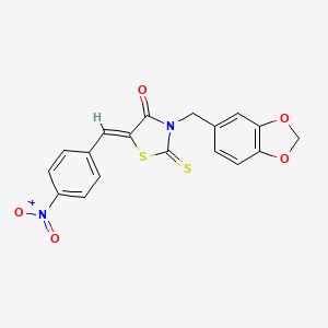 molecular formula C18H12N2O5S2 B3703294 (5Z)-3-(1,3-benzodioxol-5-ylmethyl)-5-(4-nitrobenzylidene)-2-thioxo-1,3-thiazolidin-4-one 