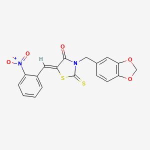 molecular formula C18H12N2O5S2 B3703858 (5Z)-3-(1,3-benzodioxol-5-ylmethyl)-5-[(2-nitrophenyl)methylidene]-2-sulfanylidene-1,3-thiazolidin-4-one 