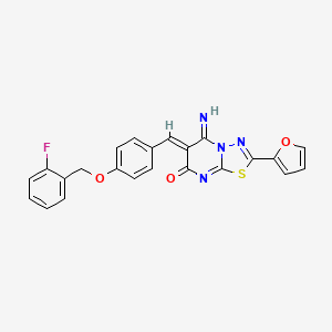 molecular formula C23H15FN4O3S B3703924 (6Z)-6-[[4-[(2-fluorophenyl)methoxy]phenyl]methylidene]-2-(furan-2-yl)-5-imino-[1,3,4]thiadiazolo[3,2-a]pyrimidin-7-one 