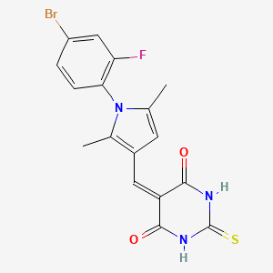 molecular formula C17H13BrFN3O2S B3703932 5-{[1-(4-bromo-2-fluorophenyl)-2,5-dimethyl-1H-pyrrol-3-yl]methylidene}-2-thioxodihydropyrimidine-4,6(1H,5H)-dione 