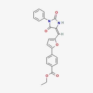 molecular formula C23H18N2O5 B3703957 ethyl 4-{5-[(E)-(2,5-dioxo-1-phenylimidazolidin-4-ylidene)methyl]furan-2-yl}benzoate 