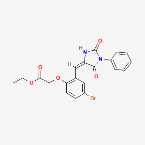 molecular formula C20H17BrN2O5 B3704032 ethyl 2-[4-bromo-2-[(E)-(2,5-dioxo-1-phenylimidazolidin-4-ylidene)methyl]phenoxy]acetate 