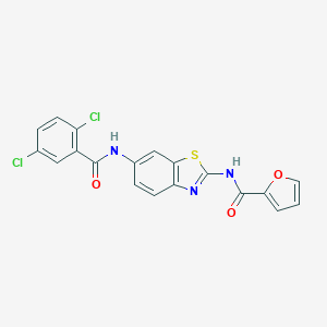 molecular formula C19H11Cl2N3O3S B370404 N-{6-[(2,5-dichlorobenzoyl)amino]-1,3-benzothiazol-2-yl}-2-furamide CAS No. 920469-04-1
