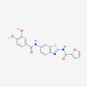 molecular formula C21H17N3O5S B370405 N-{6-[(3,4-dimethoxybenzoyl)amino]-1,3-benzothiazol-2-yl}-2-furamide CAS No. 921133-75-7