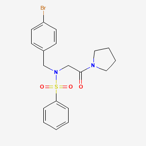 molecular formula C19H21BrN2O3S B3704194 N-[(4-BROMOPHENYL)METHYL]-N-[2-OXO-2-(PYRROLIDIN-1-YL)ETHYL]BENZENESULFONAMIDE 