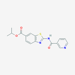 molecular formula C17H15N3O3S B370421 Isopropyl 2-[(3-pyridinylcarbonyl)amino]-1,3-benzothiazole-6-carboxylate CAS No. 916034-87-2