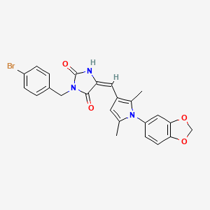 molecular formula C24H20BrN3O4 B3704238 (5E)-5-{[1-(2H-1,3-BENZODIOXOL-5-YL)-2,5-DIMETHYL-1H-PYRROL-3-YL]METHYLIDENE}-3-[(4-BROMOPHENYL)METHYL]IMIDAZOLIDINE-2,4-DIONE 