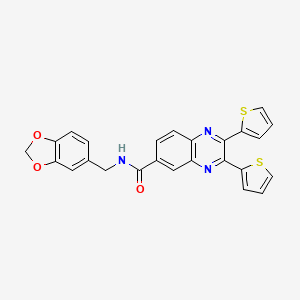 molecular formula C25H17N3O3S2 B3704338 N-(1,3-benzodioxol-5-ylmethyl)-2,3-di-2-thienyl-6-quinoxalinecarboxamide 