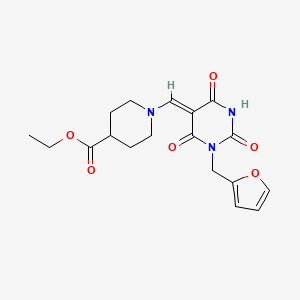 molecular formula C18H21N3O6 B3704480 ethyl 1-{[1-(2-furylmethyl)-2,4,6-trioxotetrahydro-5(2H)-pyrimidinylidene]methyl}-4-piperidinecarboxylate 