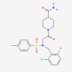 molecular formula C22H25ClFN3O4S B3704492 1-{N-(2-chloro-6-fluorobenzyl)-N-[(4-methylphenyl)sulfonyl]glycyl}piperidine-4-carboxamide 