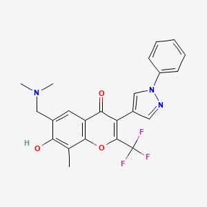 molecular formula C23H20F3N3O3 B3704552 6-[(dimethylamino)methyl]-7-hydroxy-8-methyl-3-(1-phenyl-1H-pyrazol-4-yl)-2-(trifluoromethyl)-4H-chromen-4-one 