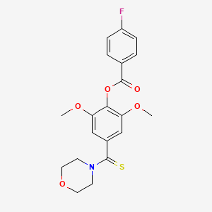 molecular formula C20H20FNO5S B3704590 2,6-Dimethoxy-4-(morpholin-4-ylcarbonothioyl)phenyl 4-fluorobenzoate 