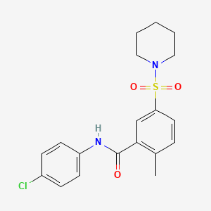 molecular formula C19H21ClN2O3S B3704628 N-(4-chlorophenyl)-2-methyl-5-piperidin-1-ylsulfonylbenzamide 