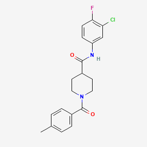 molecular formula C20H20ClFN2O2 B3704672 N-(3-chloro-4-fluorophenyl)-1-[(4-methylphenyl)carbonyl]piperidine-4-carboxamide 