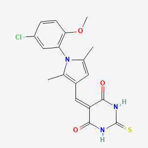 molecular formula C18H16ClN3O3S B3704771 5-{[1-(5-chloro-2-methoxyphenyl)-2,5-dimethyl-1H-pyrrol-3-yl]methylidene}-2-thioxodihydropyrimidine-4,6(1H,5H)-dione 