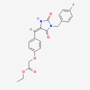 molecular formula C21H19FN2O5 B3704790 ethyl 2-[4-[(E)-[1-[(4-fluorophenyl)methyl]-2,5-dioxoimidazolidin-4-ylidene]methyl]phenoxy]acetate 