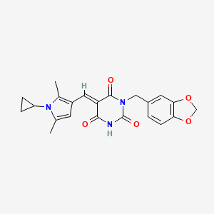 (5E)-1-(1,3-benzodioxol-5-ylmethyl)-5-[(1-cyclopropyl-2,5-dimethylpyrrol-3-yl)methylidene]-1,3-diazinane-2,4,6-trione